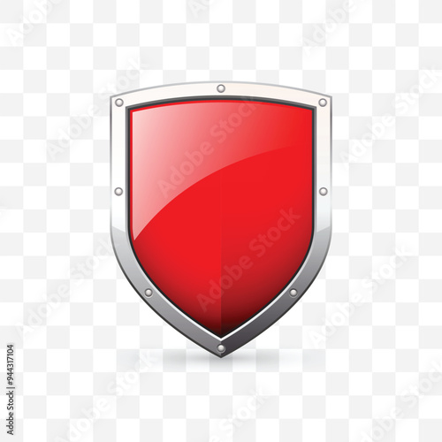 Red chrome shield icon. Vector illustration