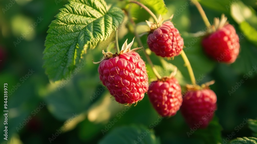 Ripe Raspberries on a Branch Ripe Raspberries on a Branch