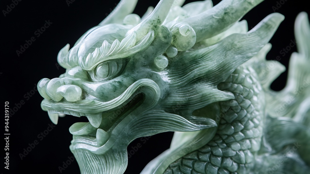 Jade Dragon Statuette, Close-Up Jade Dragon Statuette, Close-Up