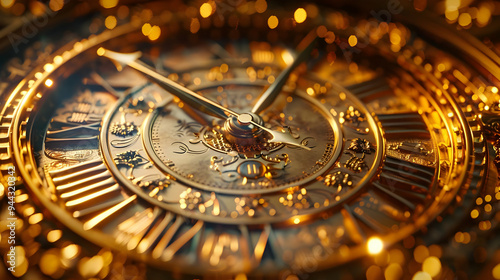 Wallpaper Mural Golden Clock Face with Roman Numerals - 3D Illustration Torontodigital.ca