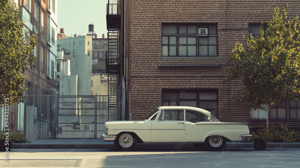 Car is parked in front of some buildings Car is parked in front of some buildings