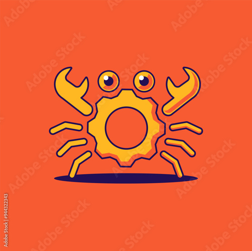 Abstract Crab Gear Logo for Technology and Engineering