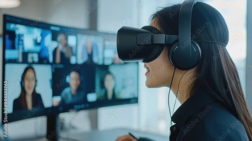 Virtual Reality Conference: A Young Woman Attends A Meeting Virtual Reality Conference: A Young Woman Attends A Meeting