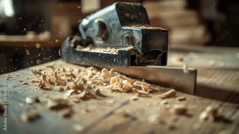 Close-Up of a Woodworking Tool in Action Close-Up of a Woodworking Tool in Action
