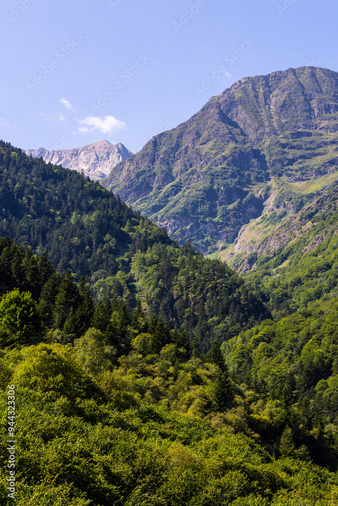 Paysage au départ du sentier de randonnée vers le Lac d’Oô dans les Pyrénées à côté de Bagnères-de-Luchon Paysage au départ du sentier de randonnée vers le Lac d’Oô dans les Pyrénées à côté de Bagnères-de-Luchon