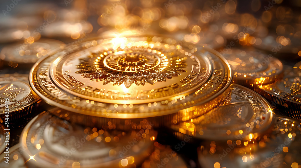 Golden Coin Stack with Bokeh Illustration Golden Coin Stack with Bokeh Illustration