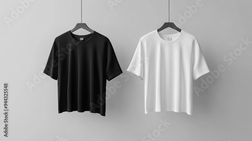 black and white t-shirts hanging. t shirt for mockup