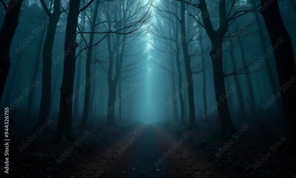 Obraz premium Spooky forest dark mystery horror in nature generated by 