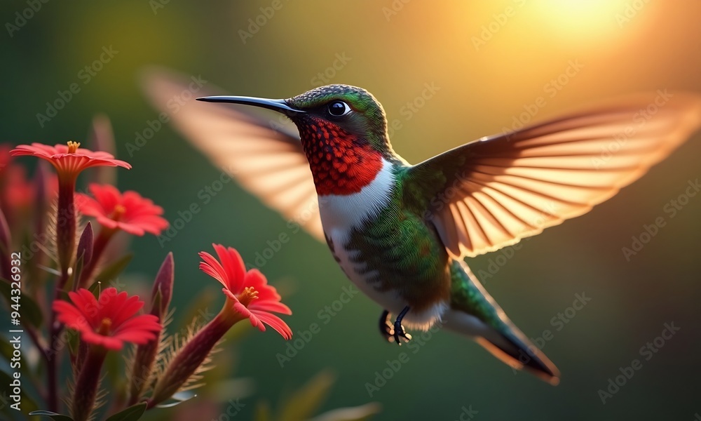 Fototapeta premium Photorealistic hummingbird outdoors in nature