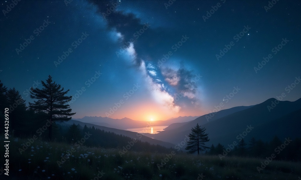 Fototapeta premium Nature landscape with starry clear sky