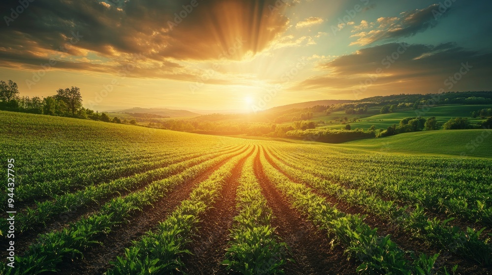 Aerial view of a tractor spraying in verdant wheat fields under a bright light, demonstrating contemporary farming techniques Aerial view of a tractor spraying in verdant wheat fields under a bright light, demonstrating contemporary farming techniques