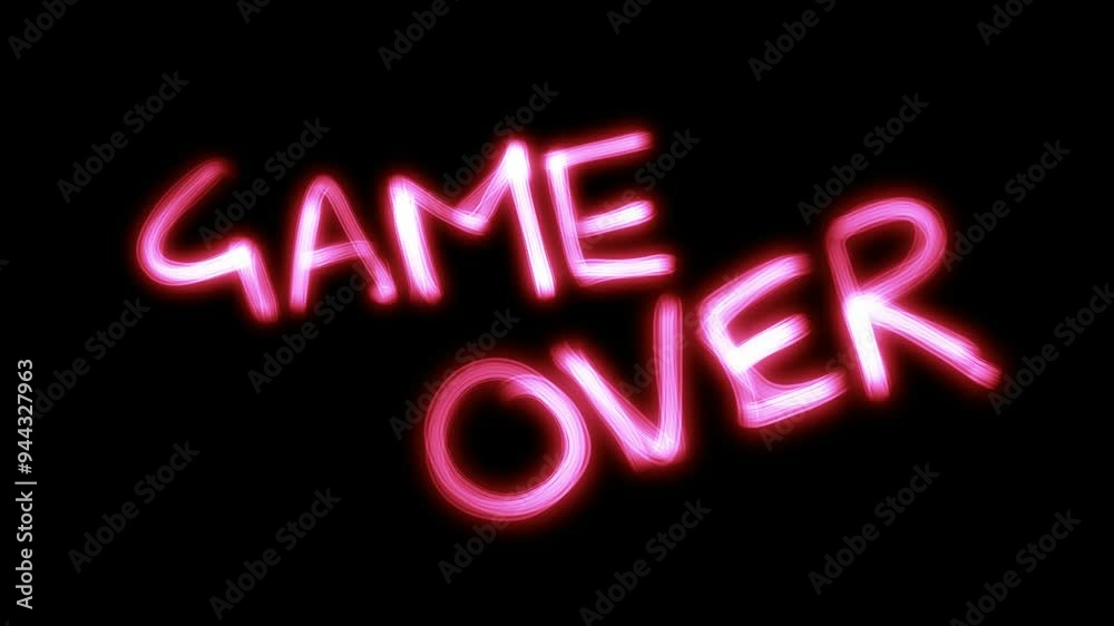 game over text glowing on black background. neon video