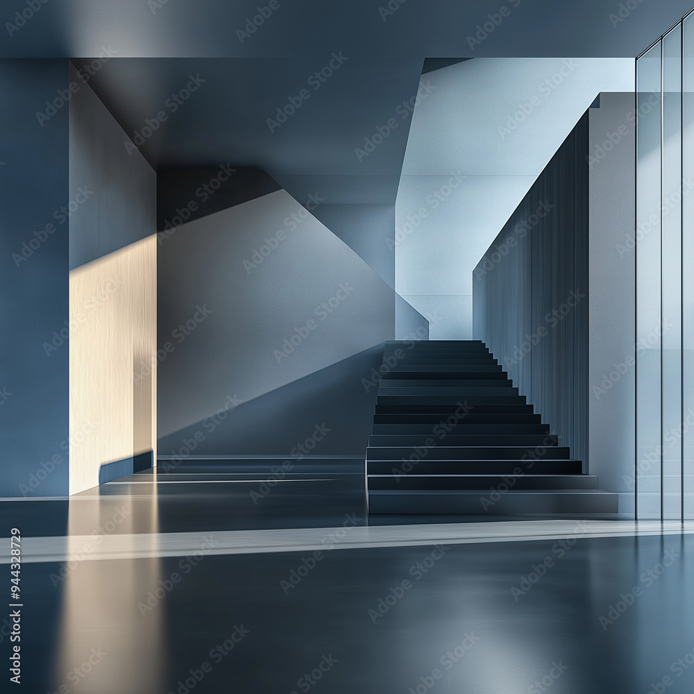 Fototapeta premium A hallway with a staircase and a window