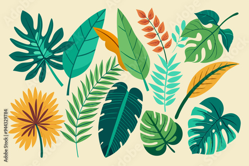 Tropical leaves collection. Vector isolated elements
