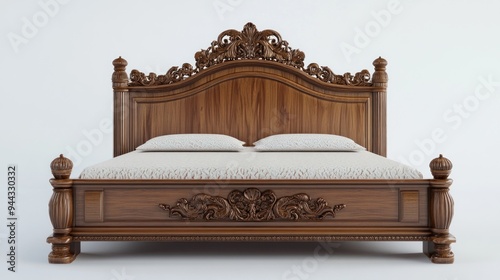 Ornate Wooden Bed with Intricate Carvings