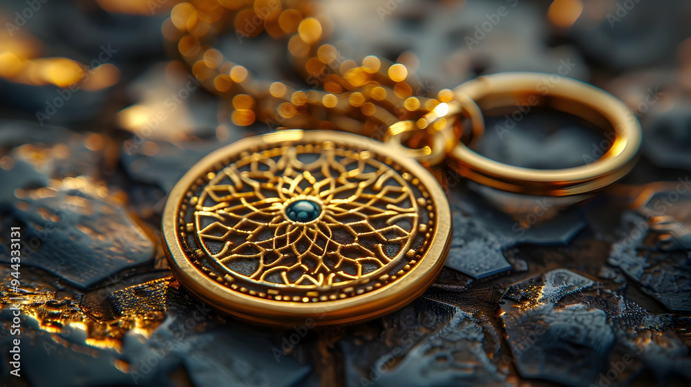 Golden Pendant with Intricate Design Illustration Golden Pendant with Intricate Design Illustration