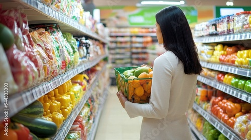 Businesswoman shopping at grocery store