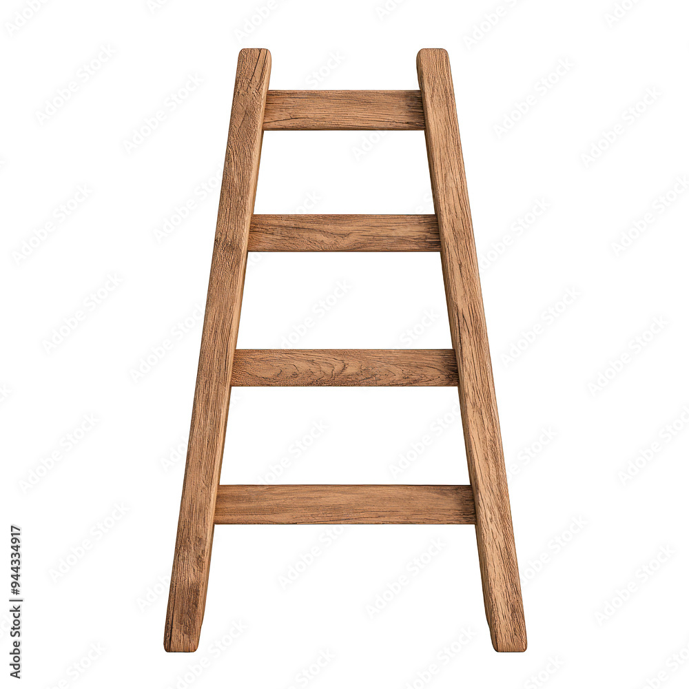 A sturdy wooden ladder with four rungs, perfect for home improvement projects and reaching high places safely. transparent background A sturdy wooden ladder with four rungs, perfect for home improvement projects and reaching high places safely. transparent background