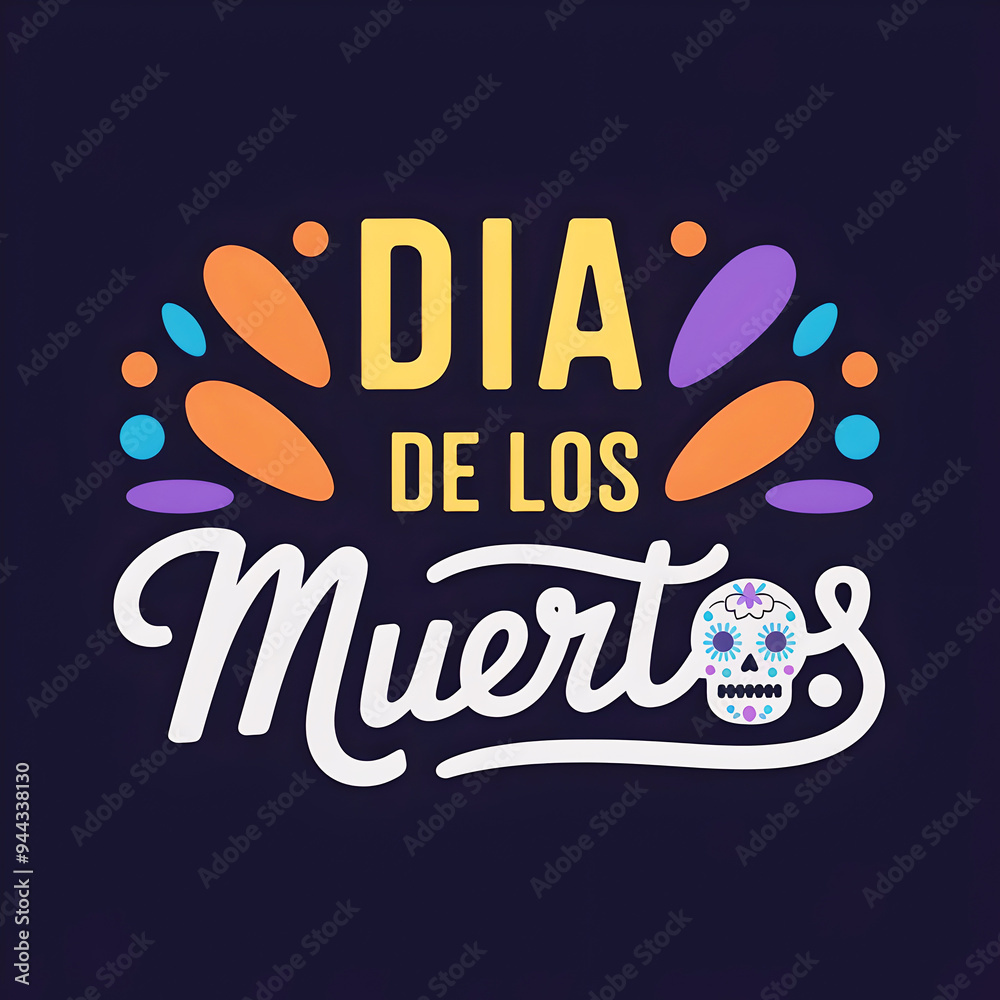 Fototapeta premium dia de los muertos greeting card with calligraphy and skulls floral decoration