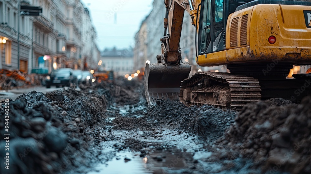 Excavator digging a trench Excavator digging a trench