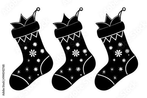 Christmas Stockings  black Silhouette  vector