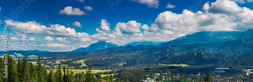 Panorama viw beautiflul Tatra mountains with Zakopane city photo