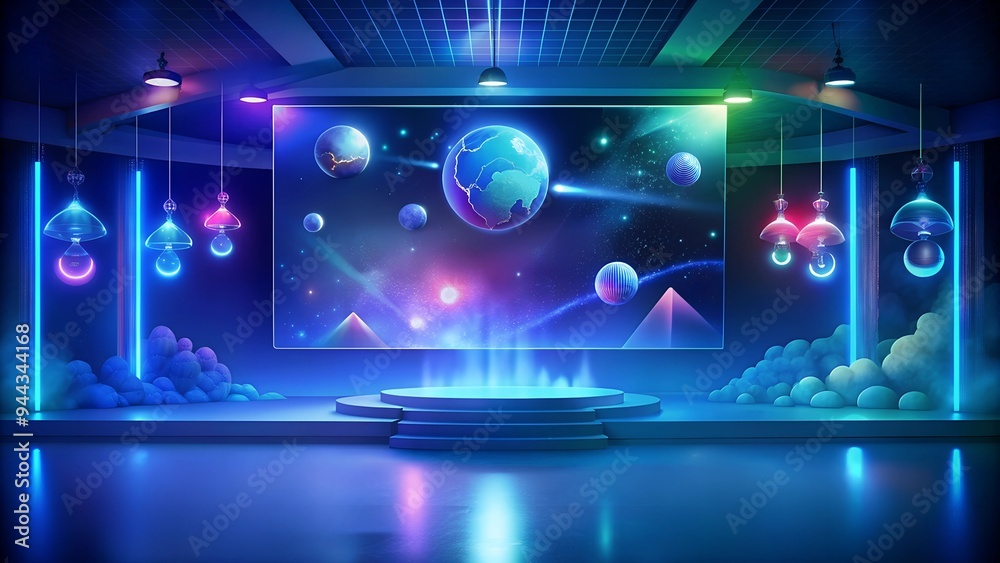 Obraz premium A hall for presentations decorated in a futuristic space style
