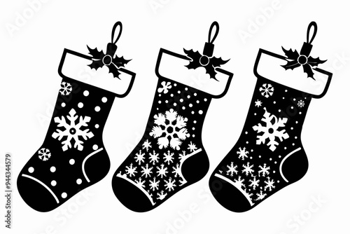 Christmas Stockings  black Silhouette  vector