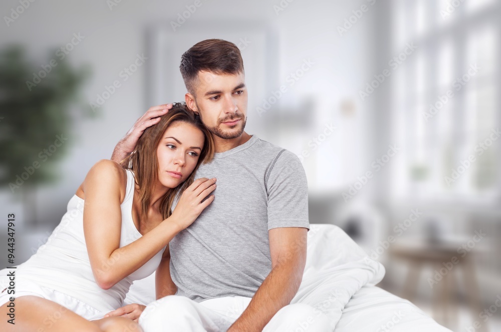 Loving husband comforting upset wife, giving support Loving husband comforting upset wife, giving support