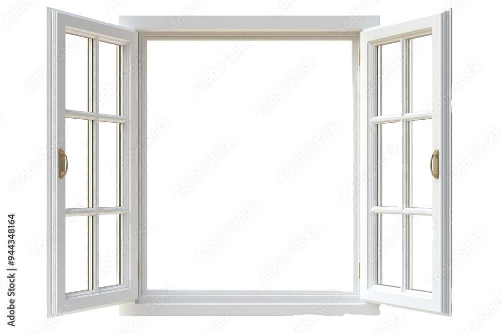 Modern and minimal house window for interior decoration isolated on background, open office glass window frame.