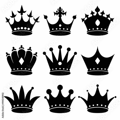 Crown black Silhouette vector set