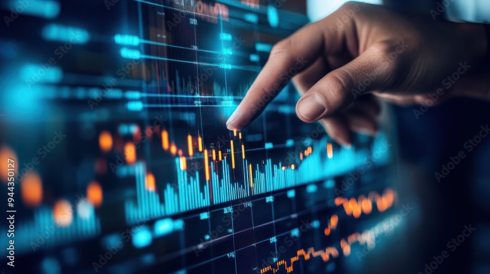 Businessman pointing financial graph growth and stock market chart, analyzing business data to increase sales and revenue profit, business solution, finance, banking and investment, data analysis. Businessman pointing financial graph growth and stock market chart, analyzing business data to increase sales and revenue profit, business solution, finance, banking and investment, data analysis.