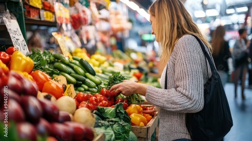 Woman buying vegetables in market