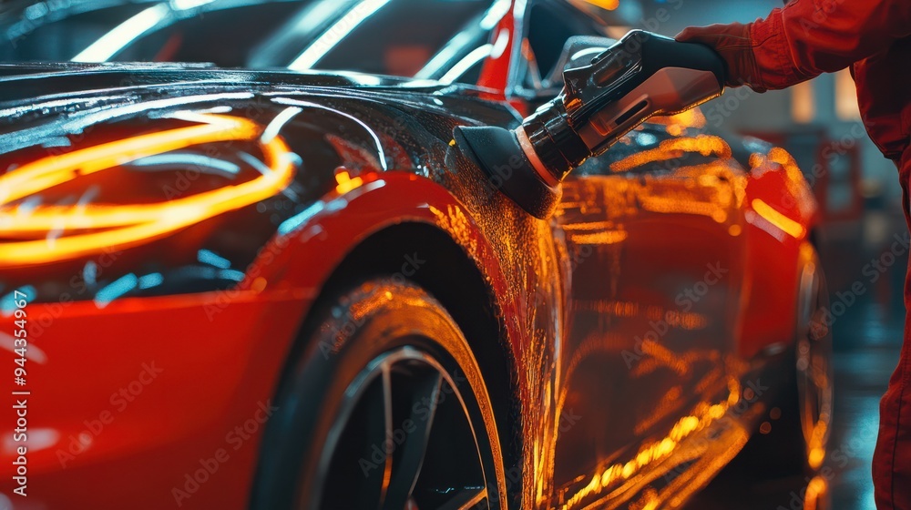 polishing a car in a professional auto detailing shop polishing a car in a professional auto detailing shop