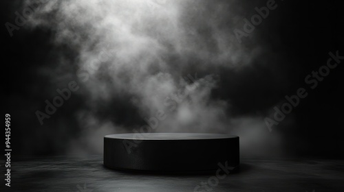 Wallpaper Mural Podium black dark smoke background product platform abstract stage texture fog spotlight. Dark black floor podium dramatic empty night room table concrete wall scene place display studio smoky dust. Torontodigital.ca