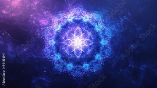  Abstract glowing blue and purple fractal design.