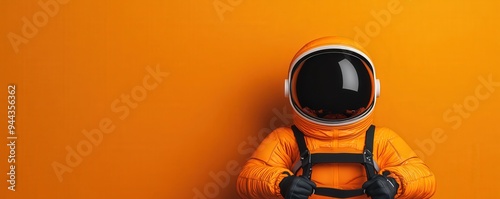 A vibrant astronaut in a striking orange suit against a bold orange background, symbolizing exploration and adventure. photo