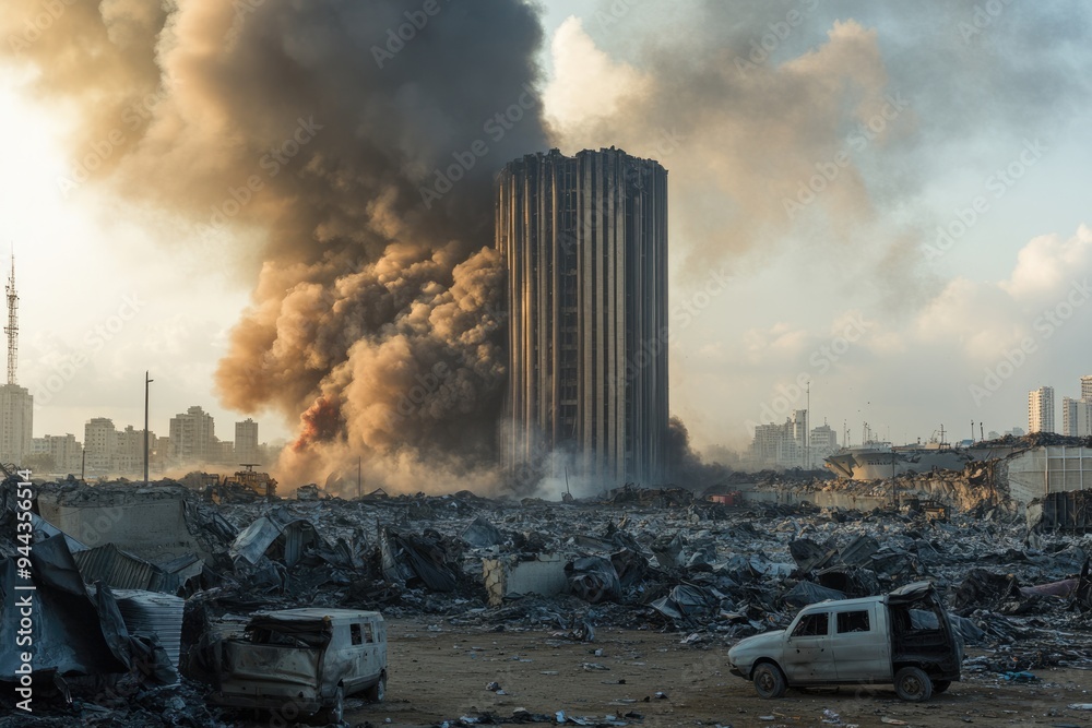 Obraz premium Lebanon Blast. Massive Explosion at Beirut Port, Tragedy in Middle East