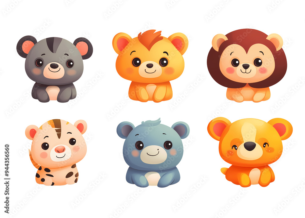 Cute, cartoon-style, Adorable Cartoon-Style Animal Vector Illustrations in Cute and Playful Designs Cute, cartoon-style, Adorable Cartoon-Style Animal Vector Illustrations in Cute and Playful Designs