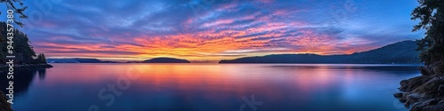 Orcas Island Washington. San Juan Islands Sunset with Beautiful Sky Background Panorama