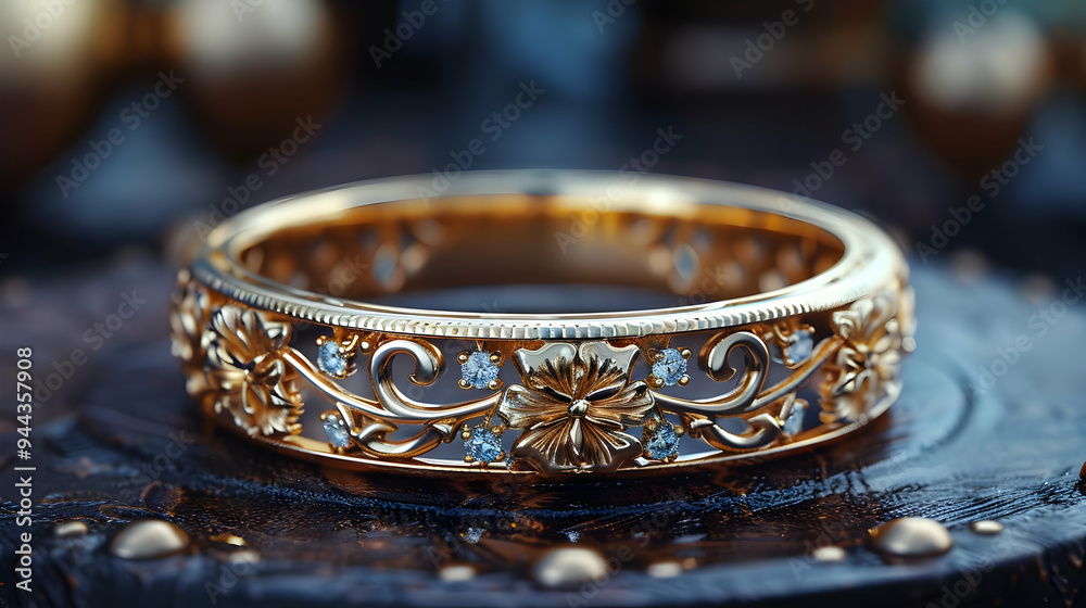 Gold Ring with Diamond Floral Design - 3D Rendered Jewelry Gold Ring with Diamond Floral Design - 3D Rendered Jewelry