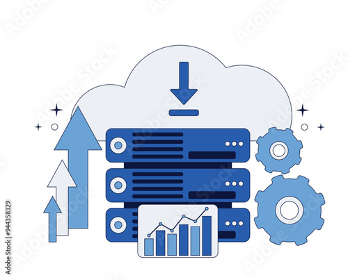 Hosting servers, data center analytics concept. Vector illustration, concept and graphic design.