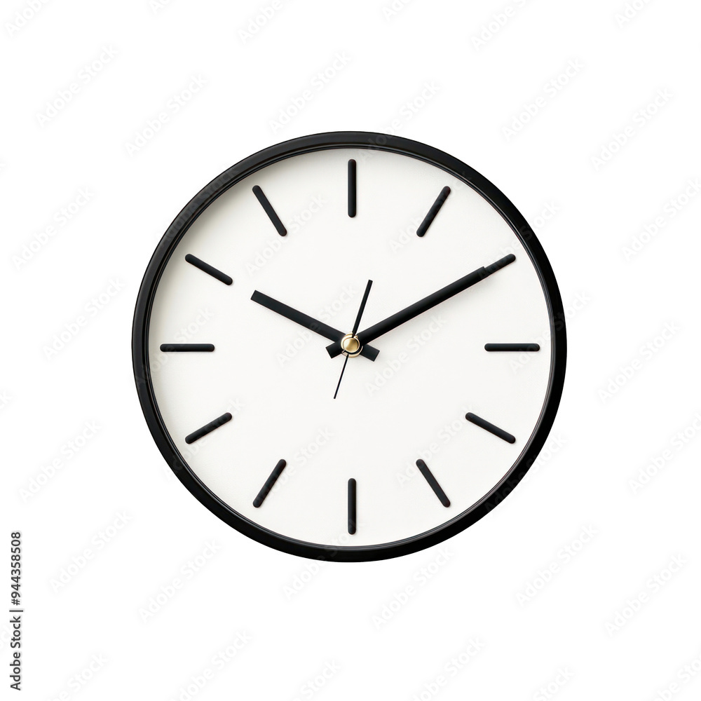 Elegant black and white wall clock showcasing minimalist design and clear numerals for stylish timekeeping in any setting. transparent background Elegant black and white wall clock showcasing minimalist design and clear numerals for stylish timekeeping in any setting. transparent background