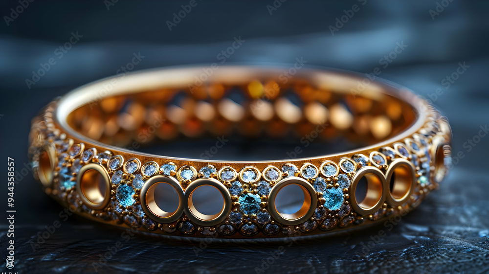 Gold Ring with Blue and Clear Gemstones 3D Illustration Gold Ring with Blue and Clear Gemstones 3D Illustration