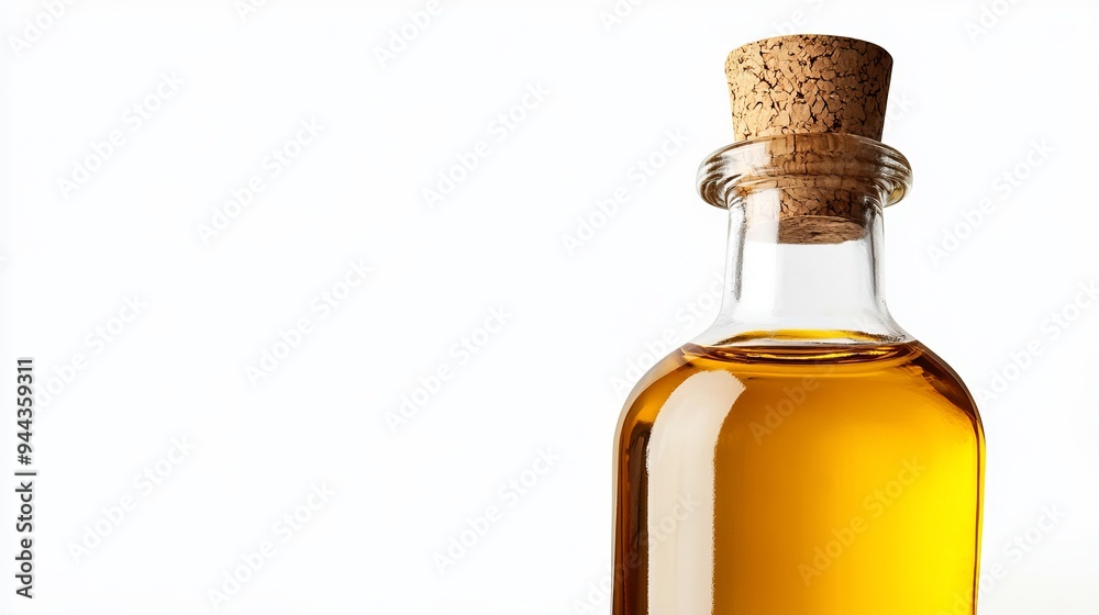 A bottle of cooking oil with a cork cap, isolated against a white background with a clipping path A bottle of cooking oil with a cork cap, isolated against a white background with a clipping path