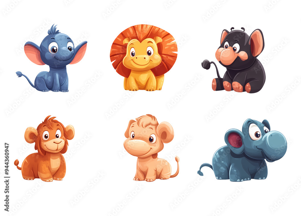 Cute, cartoon-style, Adorable Cartoon-Style Animal Vector Illustrations in Cute and Playful Designs Cute, cartoon-style, Adorable Cartoon-Style Animal Vector Illustrations in Cute and Playful Designs