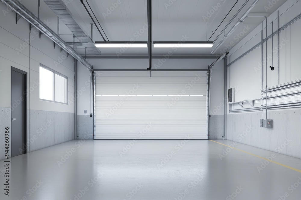 Obraz premium Sectional Garage Door in Unfinished Garage Interior with Markings and Lines