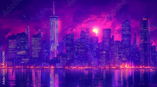 Wallpaper Mural Futuristic Cityscape at Night with Neon Lights Torontodigital.ca