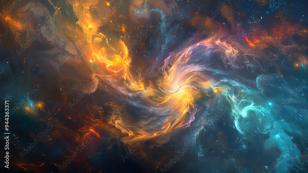 A spiral galaxy with a yellow and orange swirl in the middle. A spiral galaxy with a yellow and orange swirl in the middle.