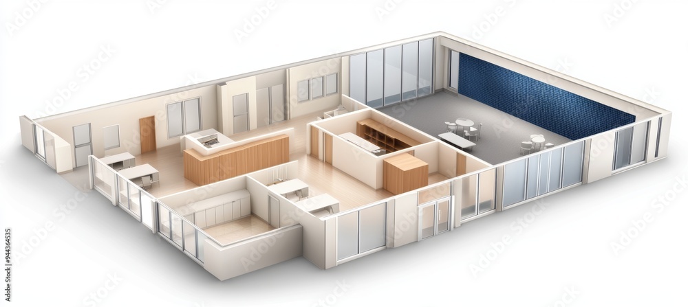 apartment interior in a modern style, with an open-concept kitchen-living room and a corner bathroom apartment interior in a modern style, with an open-concept kitchen-living room and a corner bathroom
